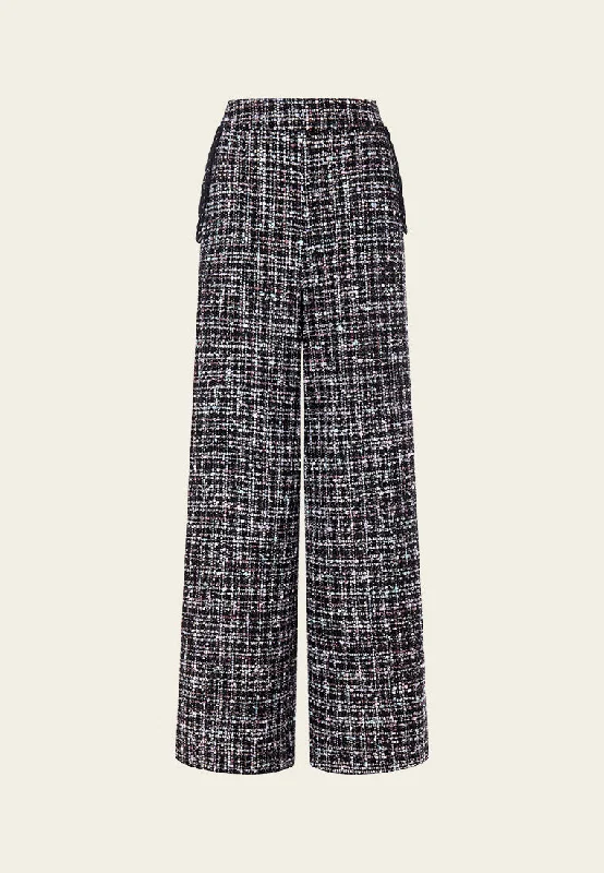 High-waist Contrasting-trim mixed tweed trousers