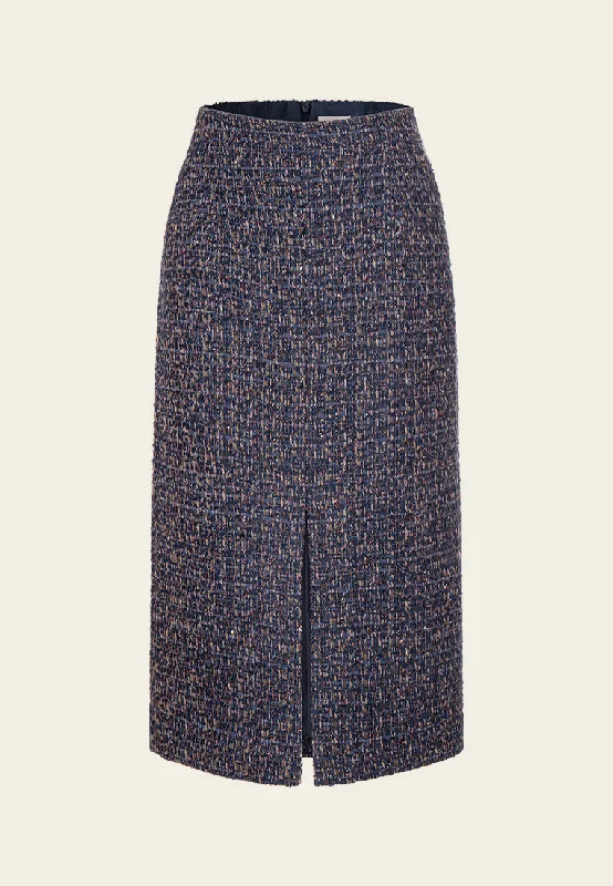 Mixed Tweed Slit-detail Maxi-length Skirt