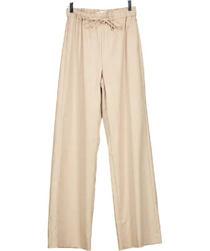 MANGO Beige Wideleg Trousers With Elastic Waist UK S