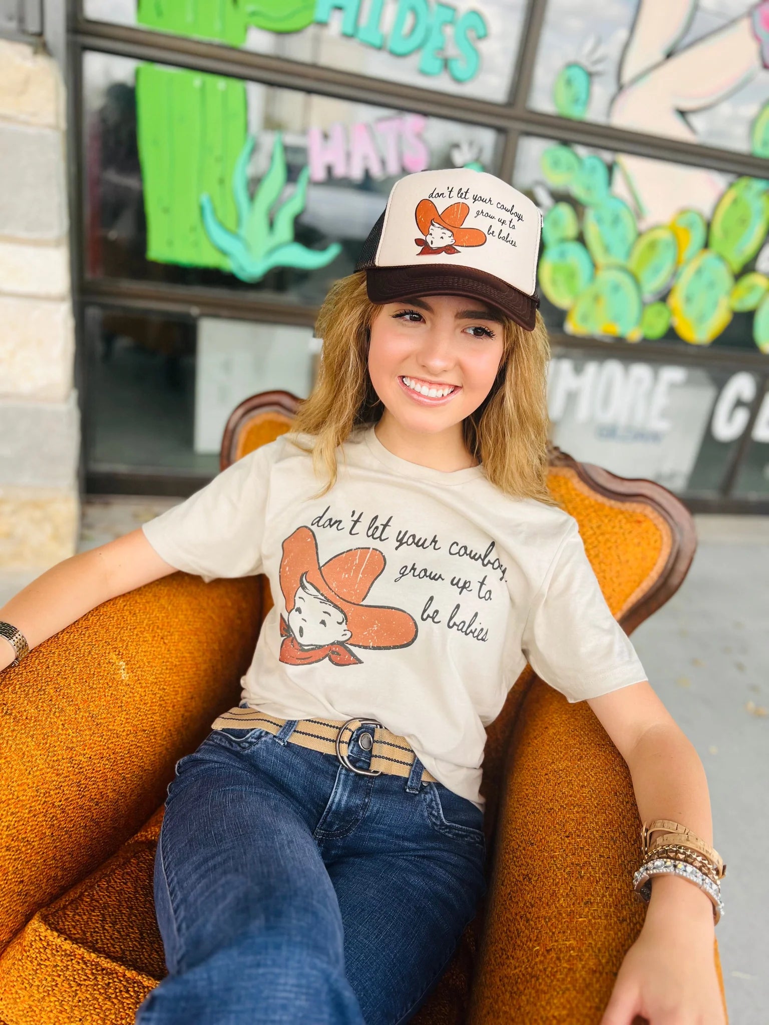 Online Exclusive |Don't Let Your Cowboys Grow Up To Be Babies Graphic Tee in Cream