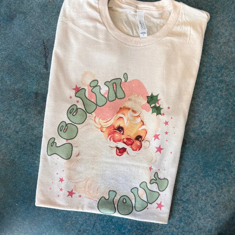 Online Exclusive | Feelin' Jolly Santa Graphic Tee in Cream