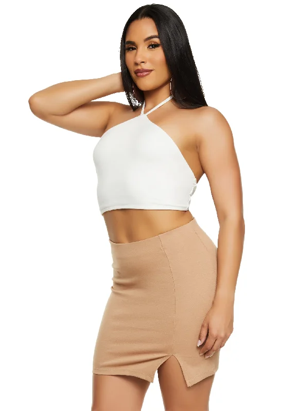 Split Hem High Waist Mini Skirt