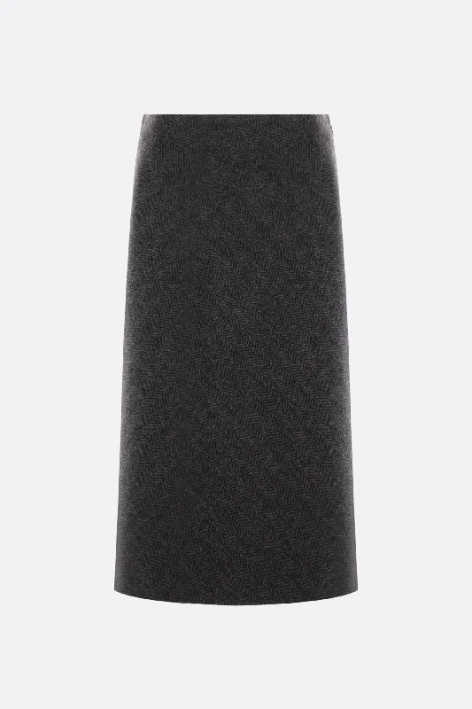 herringbone wool A-Line skirt