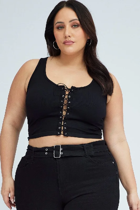 Black Laceup Top Seamless Crop Sleeveless