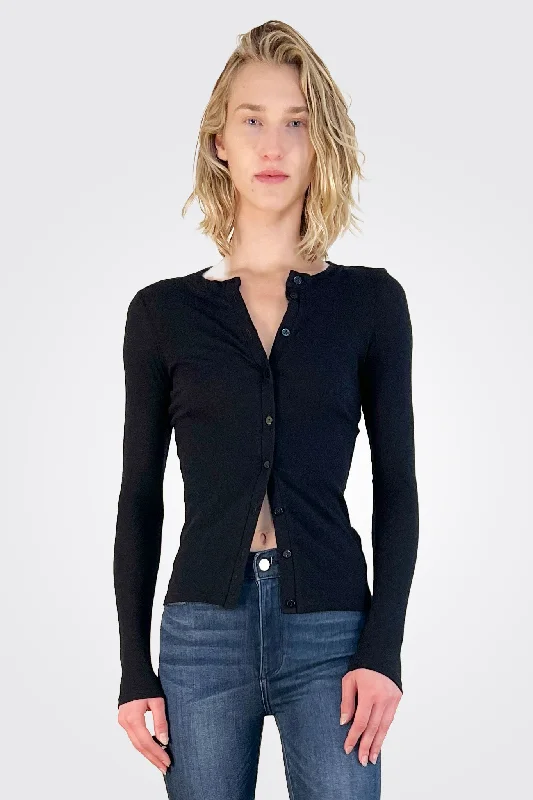 Cashmere Long Sleeve Cardigan - Black