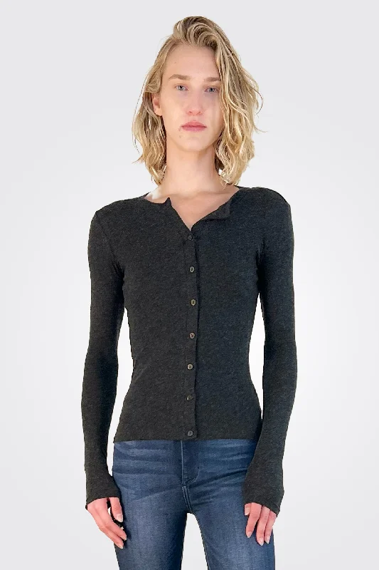 Cashmere Long Sleeve Cardigan - Charcoal