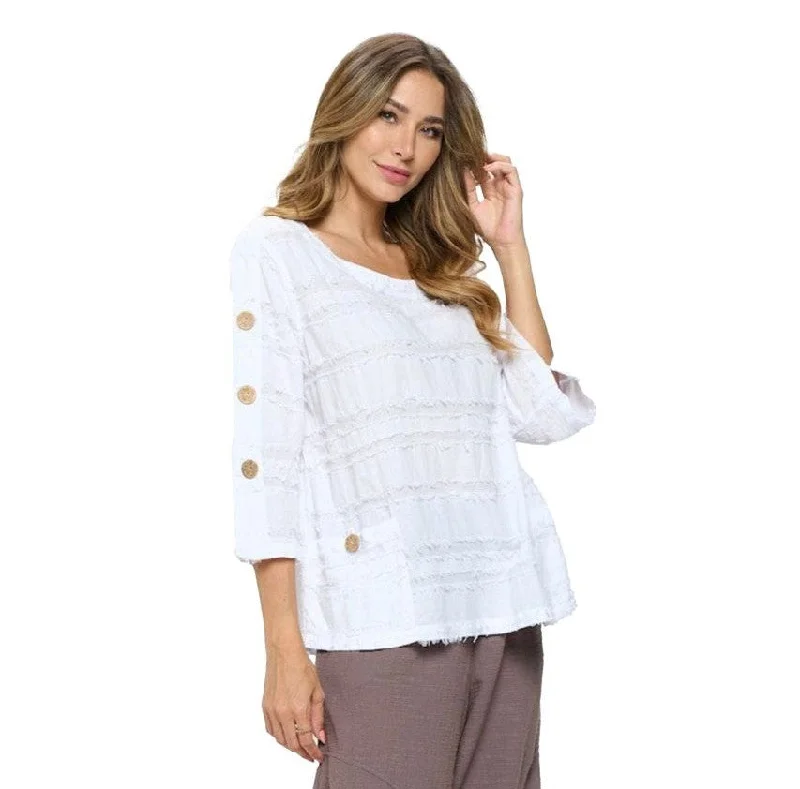 Focus Fashion Fringe-Trim Voile Top in White - FR-102-WT