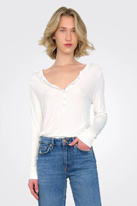 Eva Long Sleeve Henley - Soft White