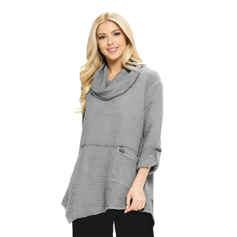 Focus Waffle Cowl-Neck Tunic in Silver - FW-124-SLV