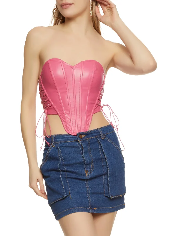 Faux Leather Lace Up Corset Top