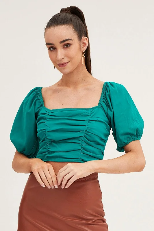 Green Crop Top Short Sleeve