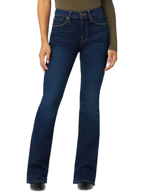 Petites Barbara Womens High Rise Denim Bootcut Jeans