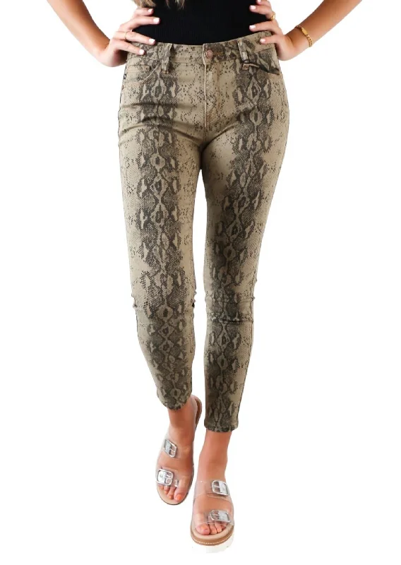 So Much Snake Skinny Jeans In Snake Print Khaki