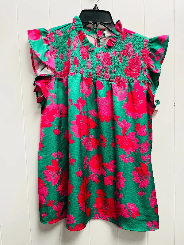 Top Short Sleeve By Bibi In Green & Pink, Size: S