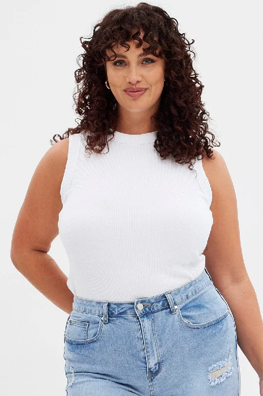 White Tank Top Sleeveless Crew Neck