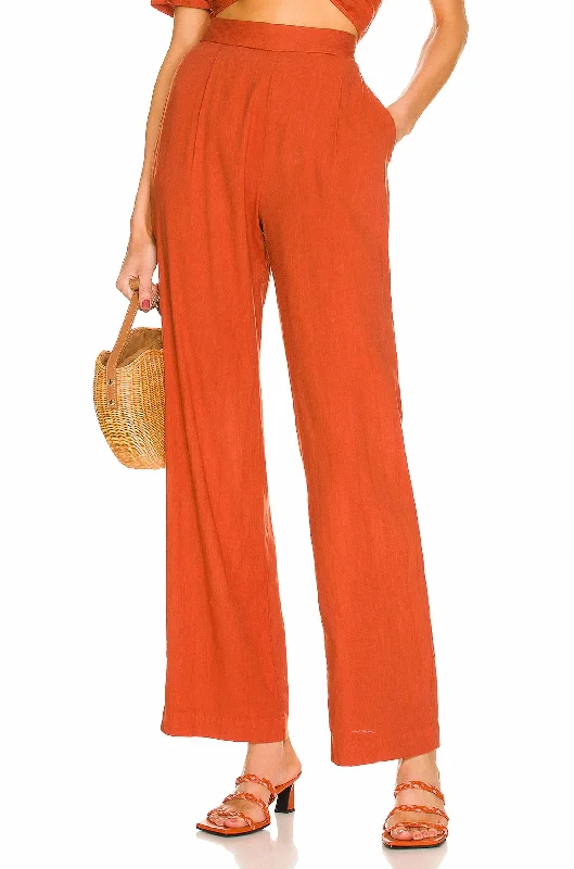 Linen Pleat Pant In Faded Rust