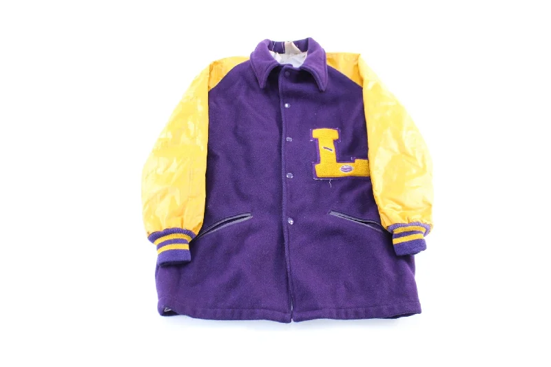 80's Purple & Gold Leather Varsity Jacket