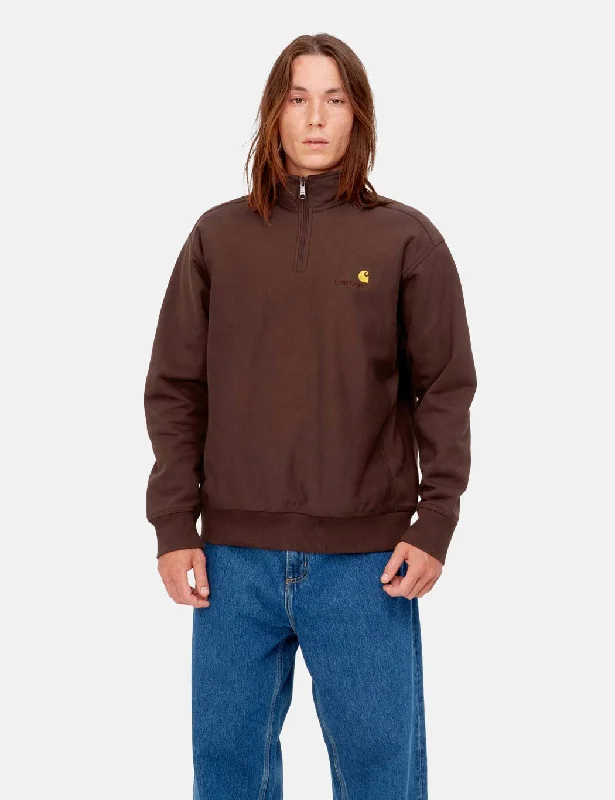 Carhartt-WIP Half Zip American Script Sweatshirt - Ale Brown