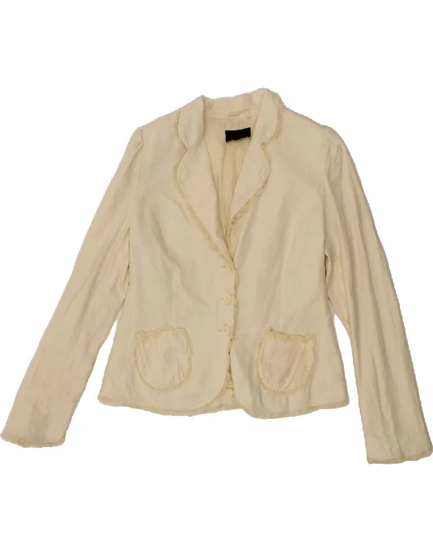 LUISA SPAGNOLI Womens 3 Button Blazer Jacket IT 46 Large Beige Linen