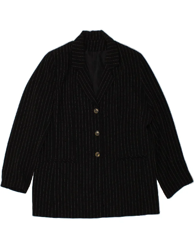 VINTAGE Womens 3 Button Blazer Jacket UK 16 Large Black Striped