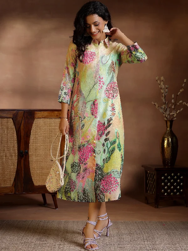 Multi Printed Linen Shirt Dress