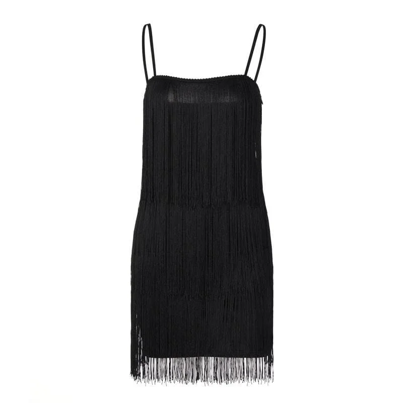 BerryBetty - Tassels zip-up solid square neck backless cami mini dress