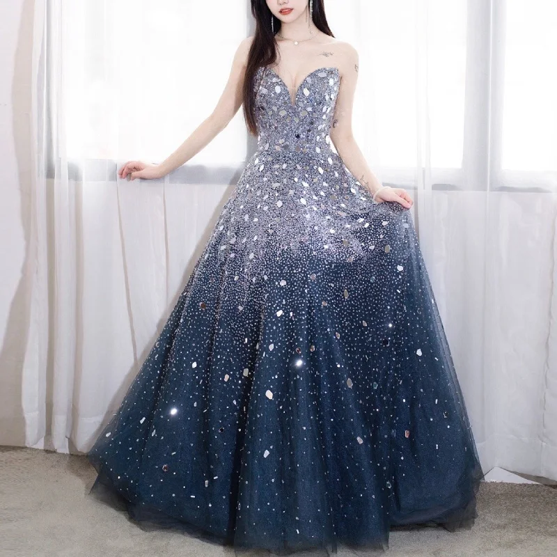 A-line Sparkly Evening Dresses Party Gowns with Sweetheart Neck