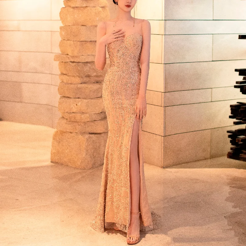 Champagne Evening Dresses with Detachable Skirt Sequin