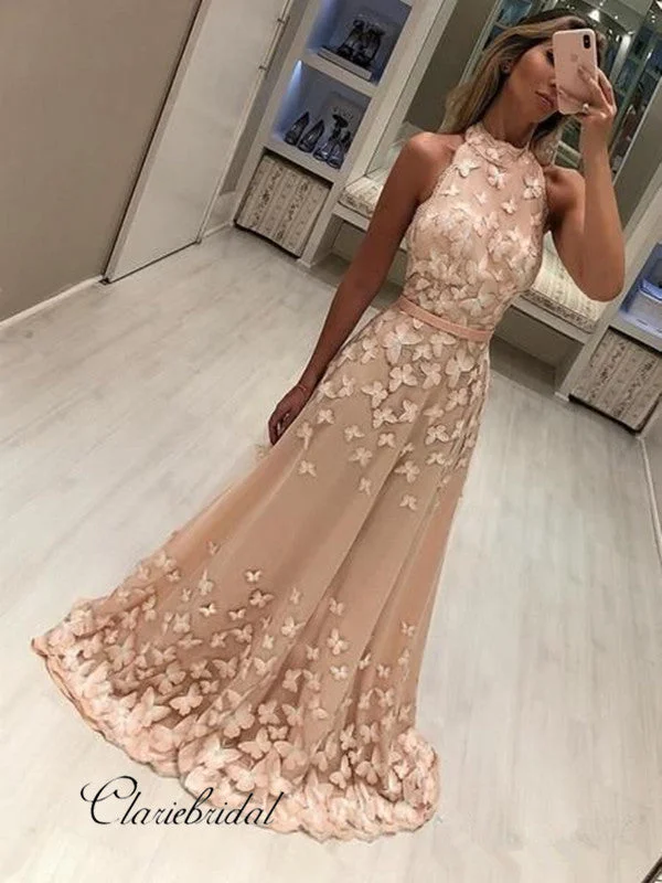 Halter Appliques Design Prom Dresses, Modest A-line Party Prom Dresses