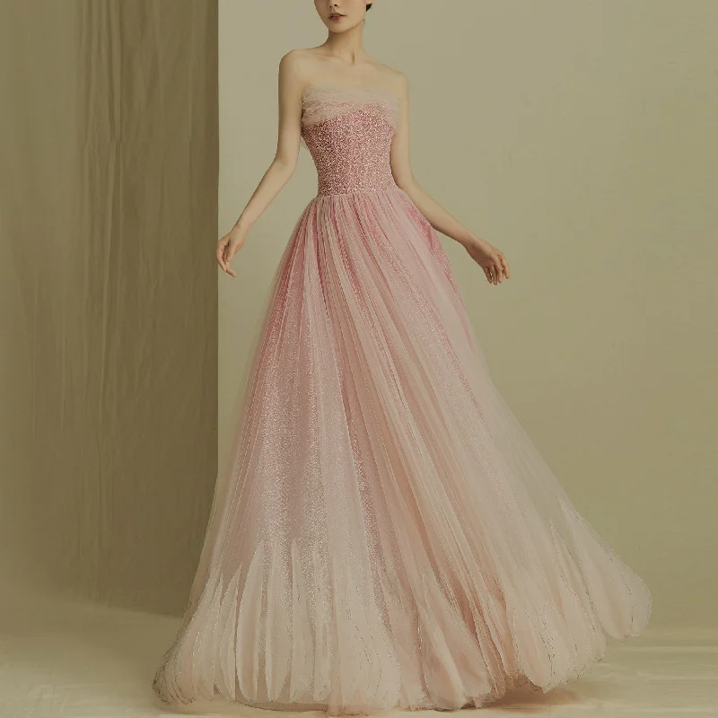 Pink Sequin Sparkly Evening Party Dress Strapless Formal Prom Gown