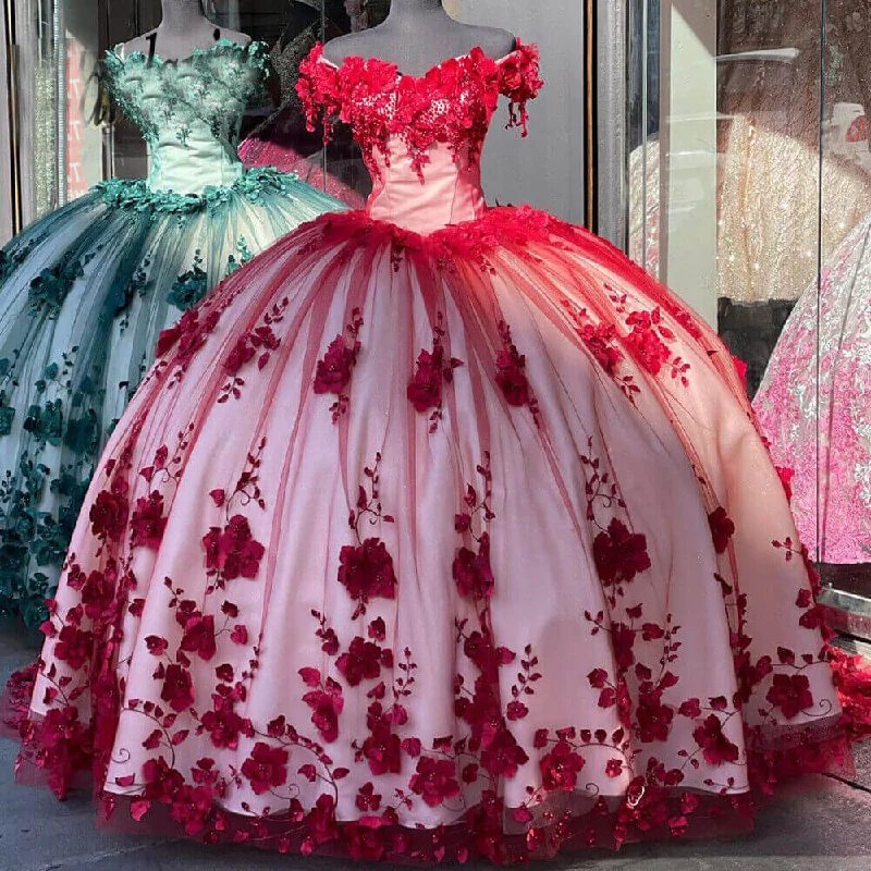 2025 Red Quinceanera Dresses Off The Shoulder 3D Flowers Sweet 16 Party Dress