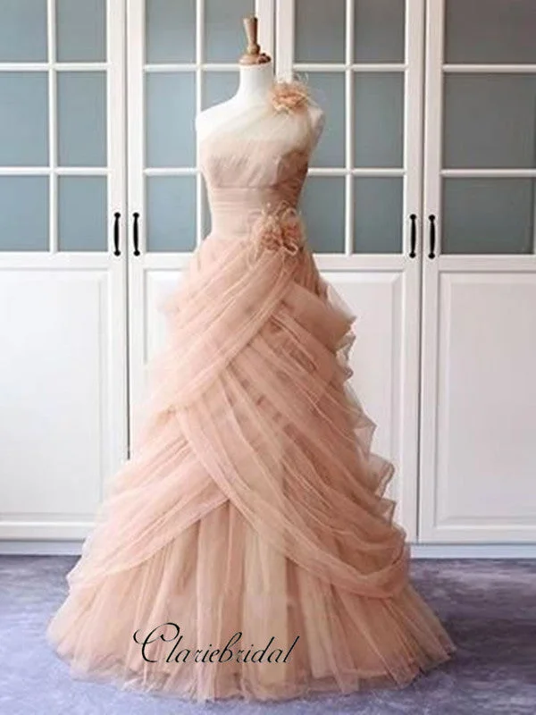 Tulle Elegant Party Prom Dresses, Appliques Prom Dresses, A-line Prom Dresses