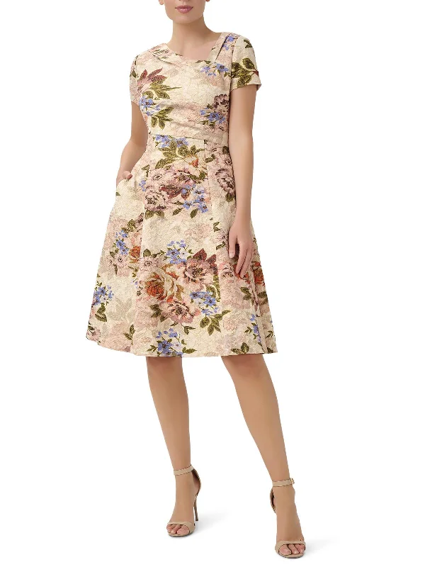 Womens Floral Metallic Cocktail and Party Dress