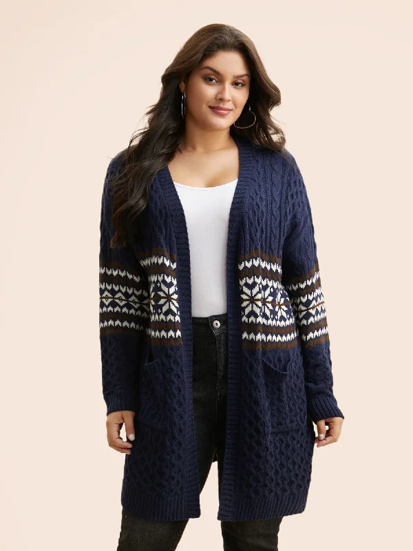 Bandana Cable Knit Contrast Pocket Cardigan