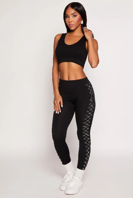 Seamless Checkered Rhinestone Detail Leggings