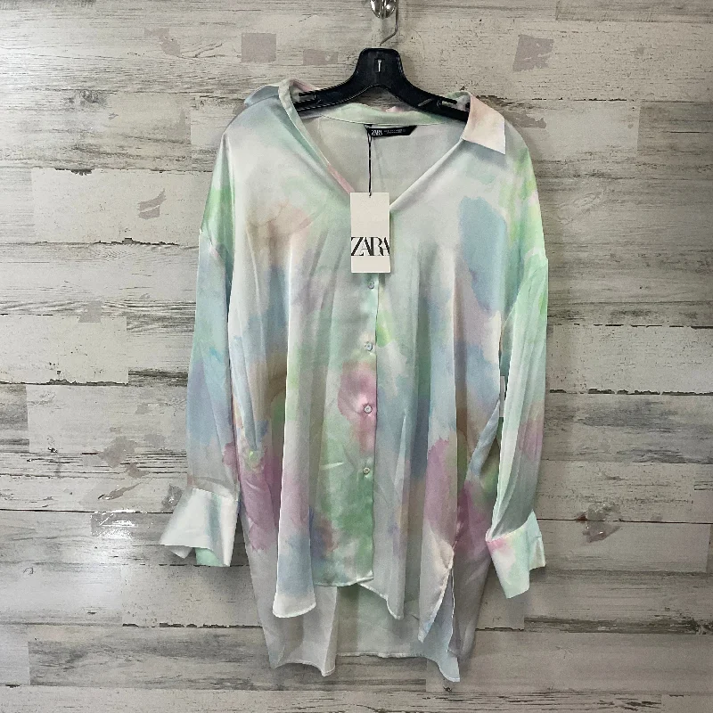 Blouse Long Sleeve By Zara In Green & Pink, Size: S