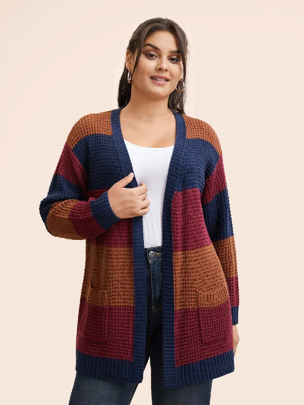 Colorblock Contrast Patch Pocket Cardigan