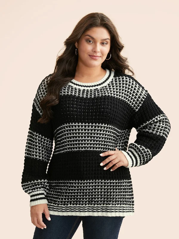 Contrast Textured Drop Shoulder Sleeve Pullover