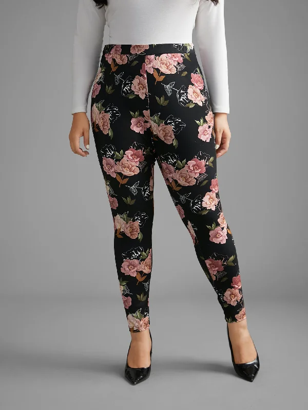 Floral Mid Rise Skinny Leggings