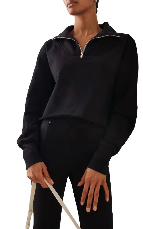 Haley Crop Half Zip Pullover Sweatshirt In Vintage Black