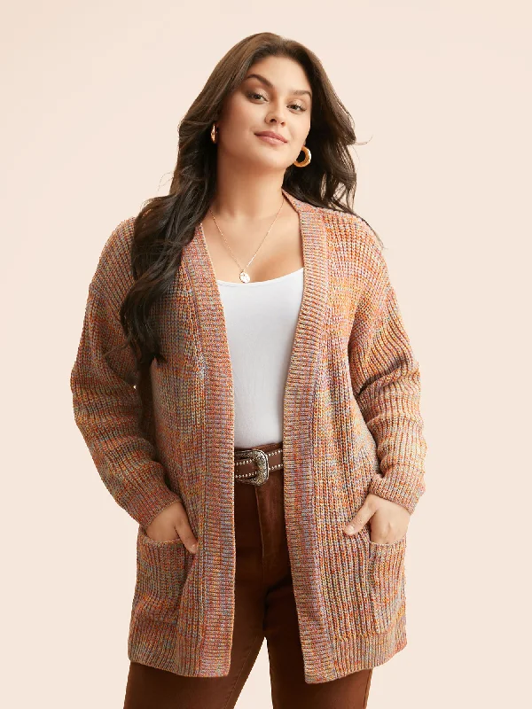 Heather Patch Pocket Drop Shoulder Cardigan