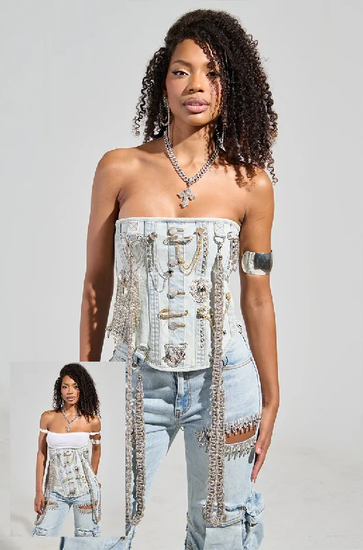 HOUDINI EMBELLISHED DENIM CORSET