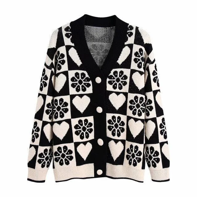 Jacquard Loose Cardigan Sweaters For Women