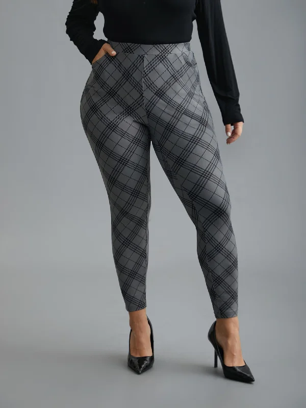 Plaid Pattern Mid-Rise Skinny Pants