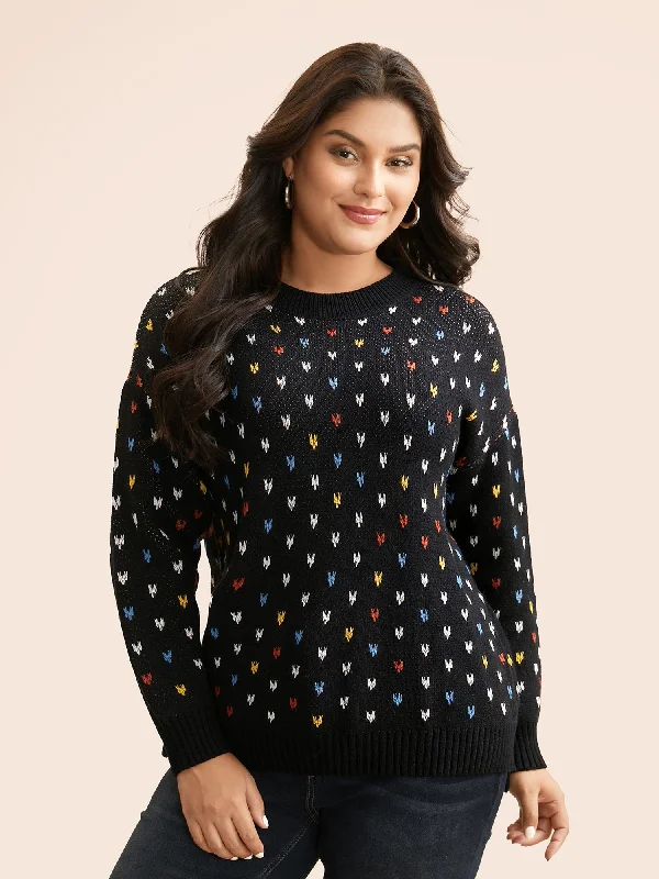 Polka Dot Texture Split Hem Pullover