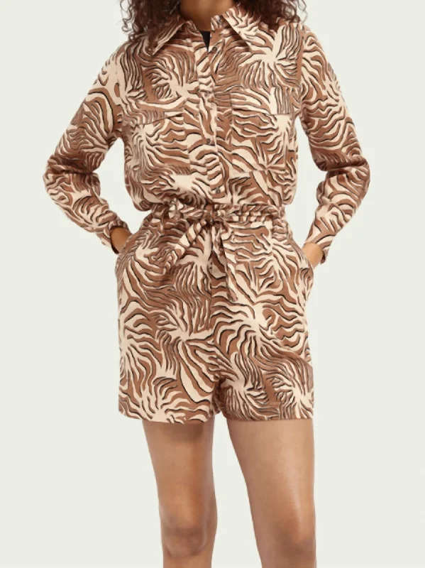 Printed Linen Shorts In Brown