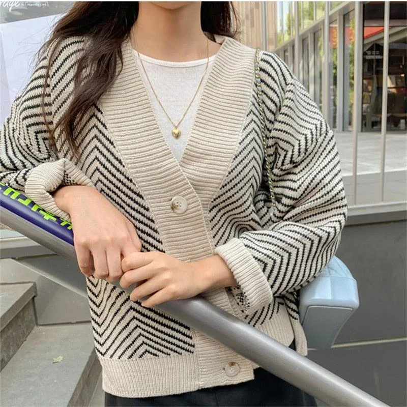 Striped Oversized Women Cardigan