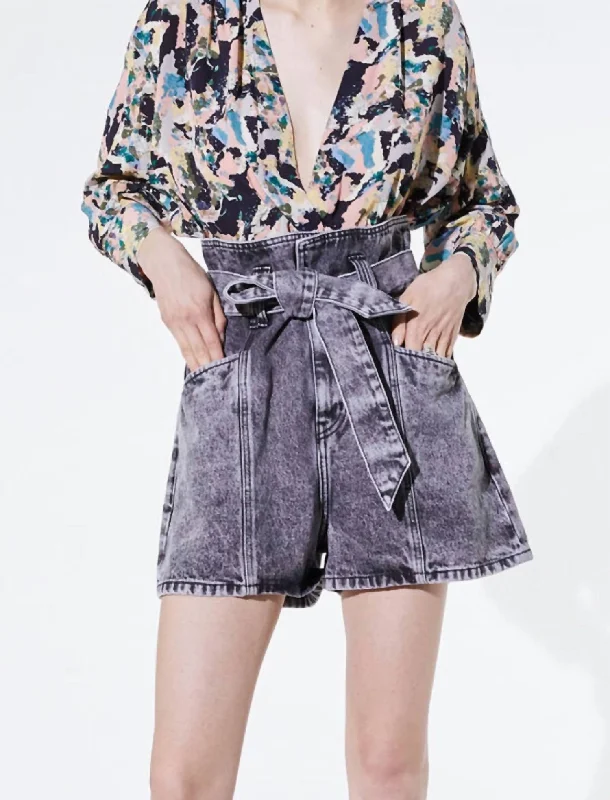 Voukko Paperbag Denim Shorts In Black